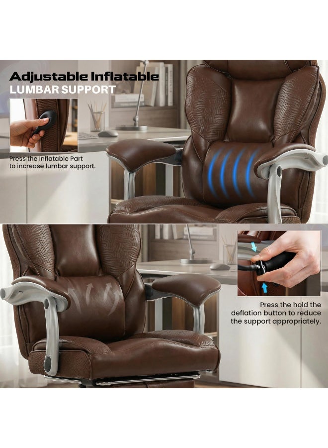 DROGO Emperium Office Chair for Work from Home 400LBS | Ergonomic Executive Boss Chair with PU Leather, High Back, Spacious Cushion Seat & Pumping Lumbar Support | Desk Chair with Premium Metal Base & Footrest Brown - Image 3